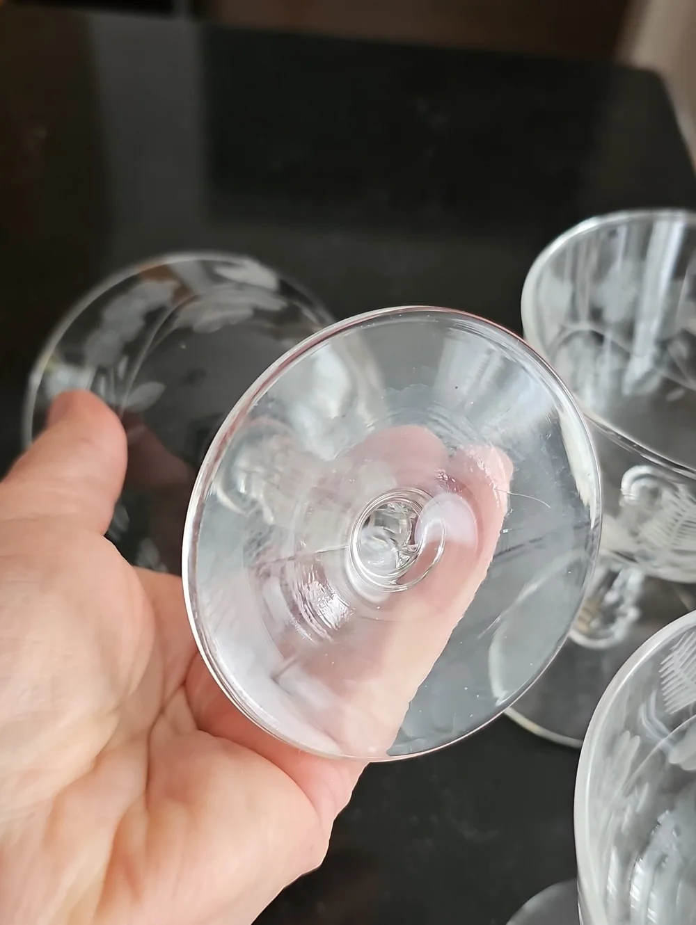 4 Vintage Etched Sherbert Glasses